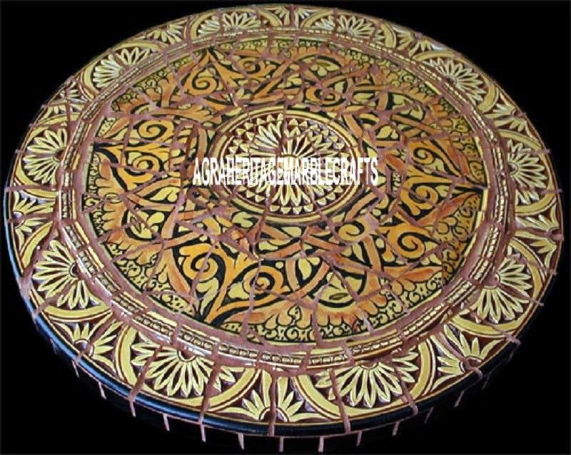 Traditional Marble Round Dining Table Mosaic Unique Inlay Arts Patio Decor H3949