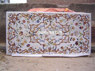 White Marble Dining Top Table Marquetry Inlay Antique Art Furniture Decor H4029