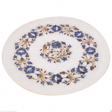 10" Marble Plate Marquetry Lapis Lazuli Mosaic Beautiful Home Decor Best Gifts
