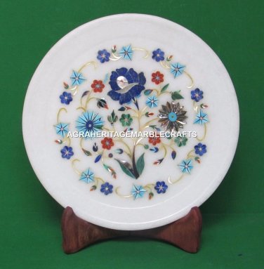 Marble Serving Dish Plate Precious Inlay With Floral Arts Occasional Decor H4531