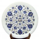 White Marble Round Serving Dish Plate Lapis Inlay Pietradure Floral Decor H1129 White Marble Round Serving Dish Plate Lapis Inlay Pietradure Floral Decor H1129