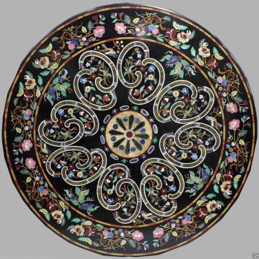 5'x5' Black Patio Garden Marble Table Top  Antique Inlay Western Australai Decor