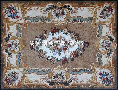 Black Marble Dining Table Top Pietradure Mosaic Inlay Garden Outdoor Decor H3364