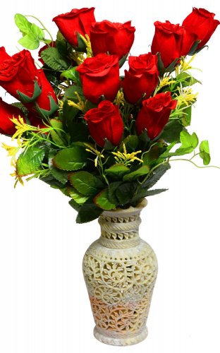 12" Marble Soapstone Flower Vase Pot Beautiful Antique Home Deco Design Art H740