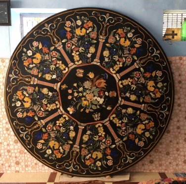 6'x6' Black Marble Dining Table Top Marquetry Scagaliola Arts Inlay Home Decor