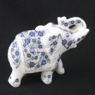 3'' Marble Elephant Rare Marquetry Lapis Inlay Gifts Collectible Art Decor H3767