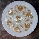 9" White Marble Cake Plate Rare Abalone Gems Inlay Fine Art Mosaic Decor Gifts 9" White Marble Cake Plate Rare Abalone Gems Inlay Fine Art Mosaic Decor Gifts