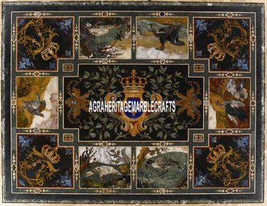 Antique Marble Hallway Table Inlaid Unique Design Arts Occasional Decor H4020
