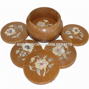 Personalized Marble Coffee Coasters Handmade Floral Inlay Home Accessories M101