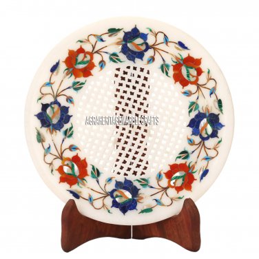 10'' Marble Dry Fruit Round Plate Mosaic Filigree Art Inlay Kitchen Decor H3571
