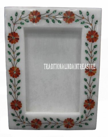Marble Photo Frame Rare Hakik Floral Inlay Pietradure Art MosaicTable Decor Gift