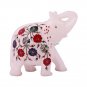 White Marble Trunk Up Floral Elephant Multi Inlay Precious Stone Work Decor E40