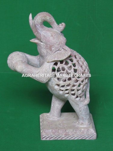 Marble Filligree Elephant With Ball Handmade Art Decorative Showpiece Gift H4518