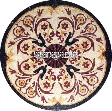 Round Marble Center Dining Table Top Marquetry Inlaid Art Restaurant Decor H3795
