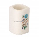 4''x3'' Marble White Pen Holder Floral Inlay Marquetry Mosaic Decor Gifts H3662