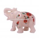 Marble Elephant Sign of Good Luck Floral Inlay Multi Stoneware Design Decor E42