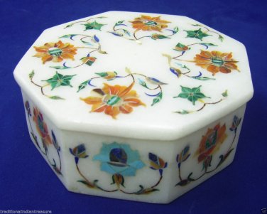 4"x4"x2" Marble Jewelry Box Real Hakik Inlay Floral Work Mosaic Arts Decor Gifts