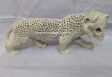 8" Natural Soapstone Marble Tiger Handmade Collectible Art Living Decor H4231