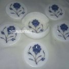 Marble White Tea Coasters Real Lapis Lazuli Stone Design Inlay Floral Decor Gift