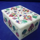 4"x3"x2" White Marble Jewelry Box Pink Inlaid Mosaic Handmade Pietra Dura Decor