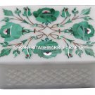 3"x4" White Marble Jewelry Ring Box Malachite Marquetry Inlay Handmade Art H1455