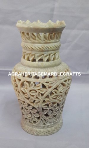 Marble Flower Vase Handmade Lattice Floral Work Hallway Outdoor Decorative H4173