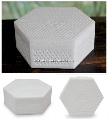 White Marble Handmade Design Jewelry Box Lattice Work For Girls Gift Decor H4603