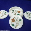 Marble Tea Coffee Coaster Set Rare Hakik Inlay Mosaic Table Deco Collectible Art Marble Tea Coffee Coaster Set Rare Hakik Inlay Mosaic Table Deco Collectible Art