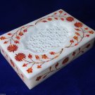 6"x4"x1.5" White Marble Jewelry Box Filigree Marquetry Art Hakik Inlaid Decor