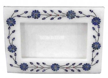 White Marble Photo Frame Rare Lapis Stone Mosaic Art Inlay Home Decorative Gifts
