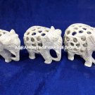 Natural Marble Elephant Statue Set Hand Carved Lattice Work Occasion Gift H4225