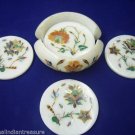 Marble Tea Coffee Coaster Set Hakik Paua Shell Floral Work Home Table Decor Art