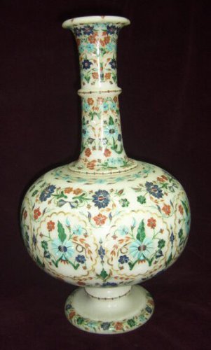 12" White Marble Flower Vase Multi Inlay Floral Marquetry Inlay Design Decor