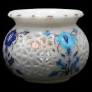 White Marble Flower Organizer Vase Multi Stone Marquetry Floral Design Gifts Her