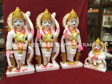 12" Traditional Marble Ram Parivar Hand Painted Art Hinduism Religious Gift E165