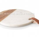 9"x12" Round White Marble With Wood Cutting Cheese Board Housewarming Gift E703 9"x12" Round White Marble With Wood Cutting Cheese Board Housewarming Gift E703