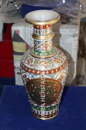 14" White Marble Flower Vase Hand Painted Jaipuri Design Wedding Best Gift H5732