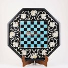 Black Marble Chess Top Table Set With Wooden Stand Marquetry Floral Art Decor Black Marble Chess Top Table Set With Wooden Stand Marquetry Floral Art Decor