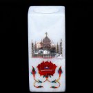 Marble White Pen Organiser Holder Inlaid Taj Mahal Marquetry Floral Design Decor