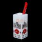 Marble White Pen Organiser Holder Inlaid Taj Mahal Marquetry Floral Design Decor