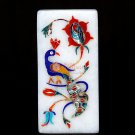 Marble White Handmade Pen Storage Holder Collectible Lapis Peacock Inlaid Decor