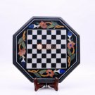 Black Marble Top Chess Custom Table Top Set Mosaic Inlaid Marquetry Floral Arts