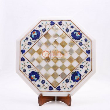 White Marble Chess Toptable Handmade Decorative Furniture Mosaic Art Gifts Her