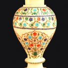 15" White Marble Flower Vase Handicraft Multi Inlay Floral Design  Decor