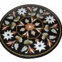 24" Black Marble Coffee Table Top Marquetry Handmade Corner Table With Stand Art