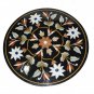 24" Black Marble Coffee Table Top Marquetry Handmade Corner Table With Stand Art