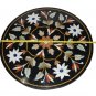 24" Black Marble Coffee Table Top Marquetry Handmade Corner Table With Stand Art