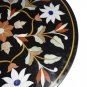 24" Black Marble Coffee Table Top Marquetry Handmade Corner Table With Stand Art
