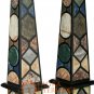 42" Pair of Black Marble Obelisks Specimen Italian Pietre Dure Mosaic Arts E514