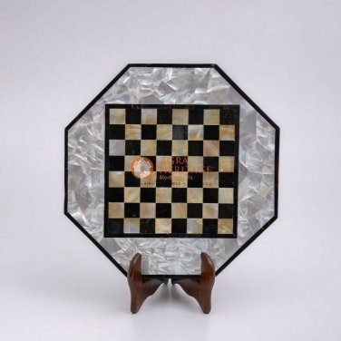 Real Mop Mosaic Designer Chess Set with Stand Mop Inlay Stone Art Gift Her Decor